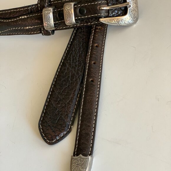 Collectable AMERICAN BISON Brown Leather Belt 5 Conchos 1.5” Wide 42” - Picture 6 of 11